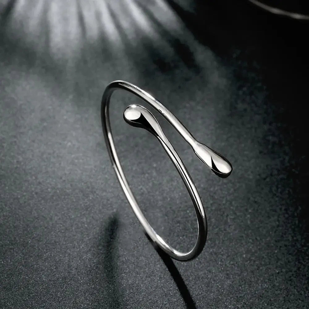 925 Sterling Silver Water Droplet Bangle - Elegant Wedding Party Bracelet