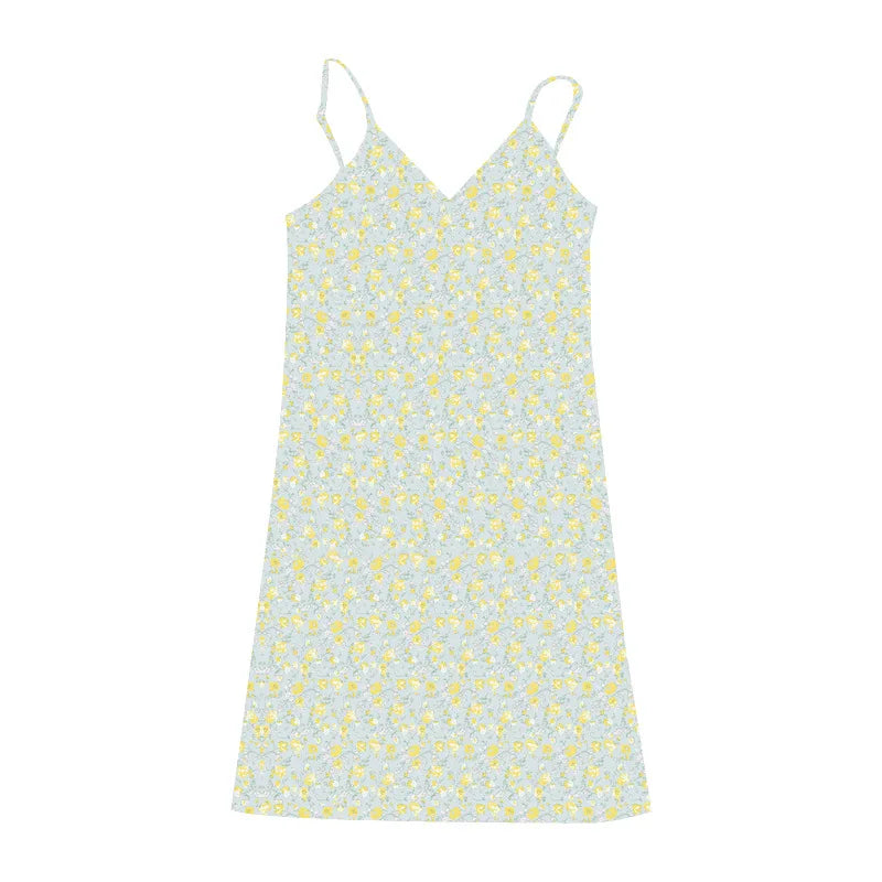 Y2K Floral Cross Cami Mini Dress - Sleeveless V Neck Korean Outfit