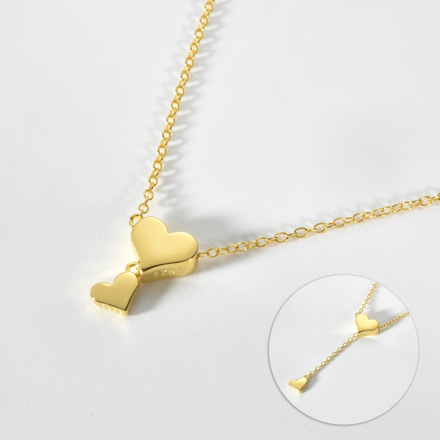 925 Sterling Silver Adjustable Heart Necklace - Resizable Pendant Choker