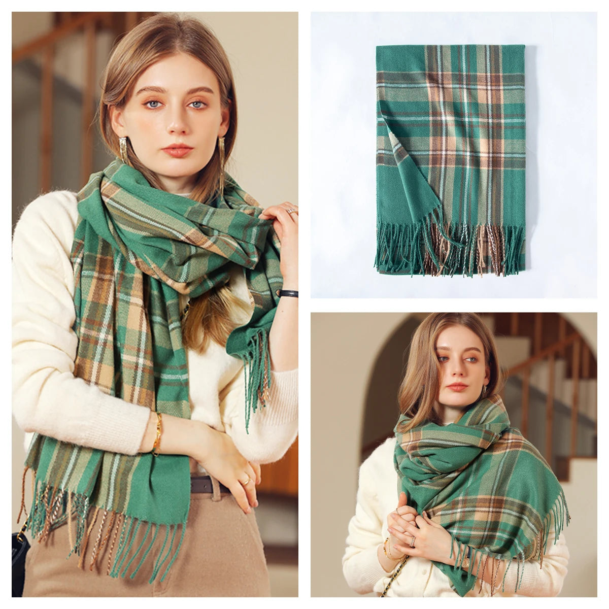 Classic Plaid Blanket Scarf - Cashmere-Feel Large Warm Shawl