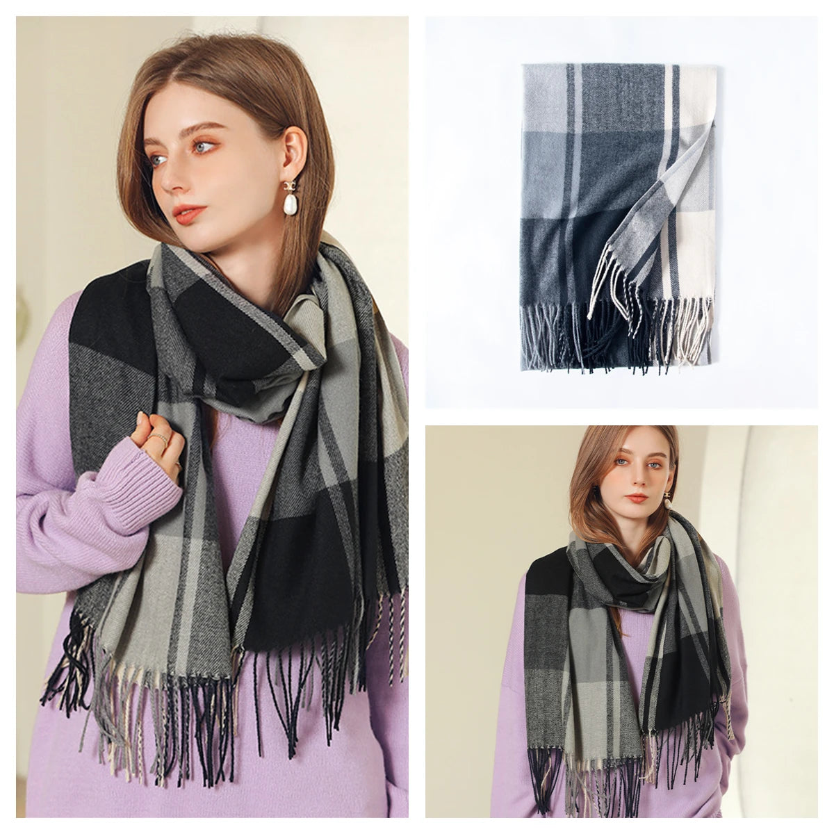 Classic Plaid Blanket Scarf - Cashmere-Feel Large Warm Shawl