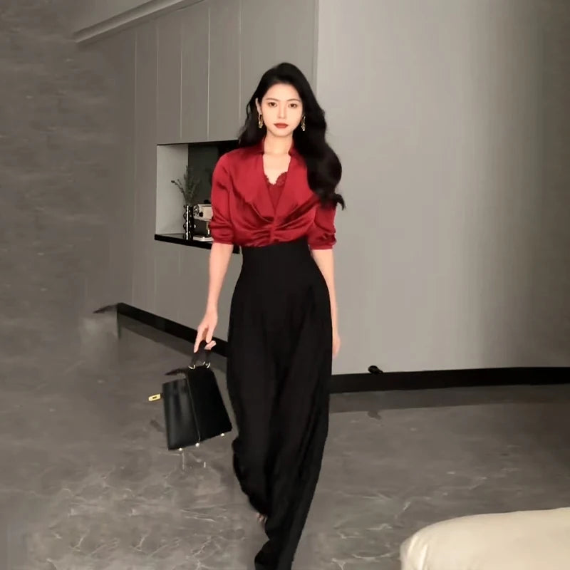 Ultra High Waist Wide Leg Suit Pants - Draped Spring Summer Trousers
