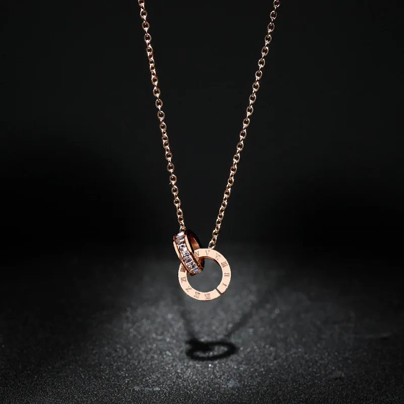 Crystal Circle Roman Choker Necklace - Stainless Steel Pendant Jewelry
