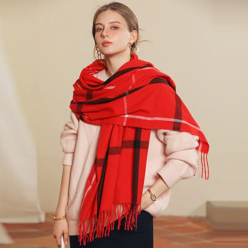 Classic Plaid Blanket Scarf - Cashmere-Feel Large Warm Shawl