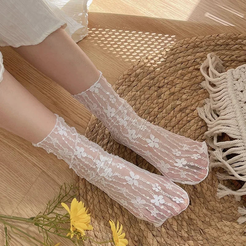 Transparent Floral Lace Socks - Harajuku Kawaii Mesh Hosiery