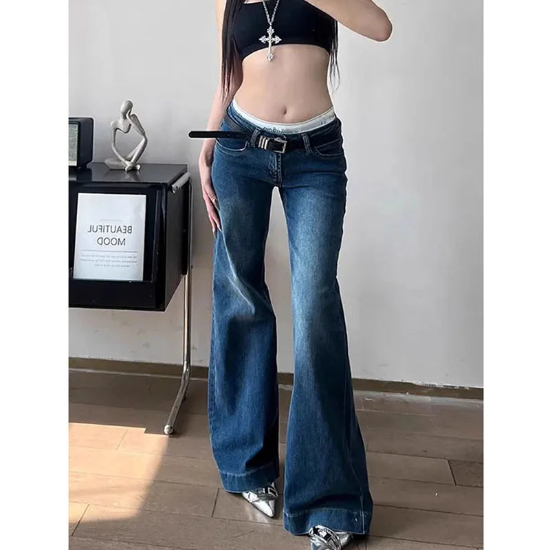 Low Waisted Y2K Flare Jeans - Slimming Korean Denim Pants