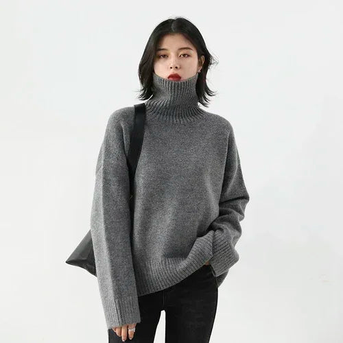 Korean Half High Collar Sweater - Loose Solid Autumn Pullover