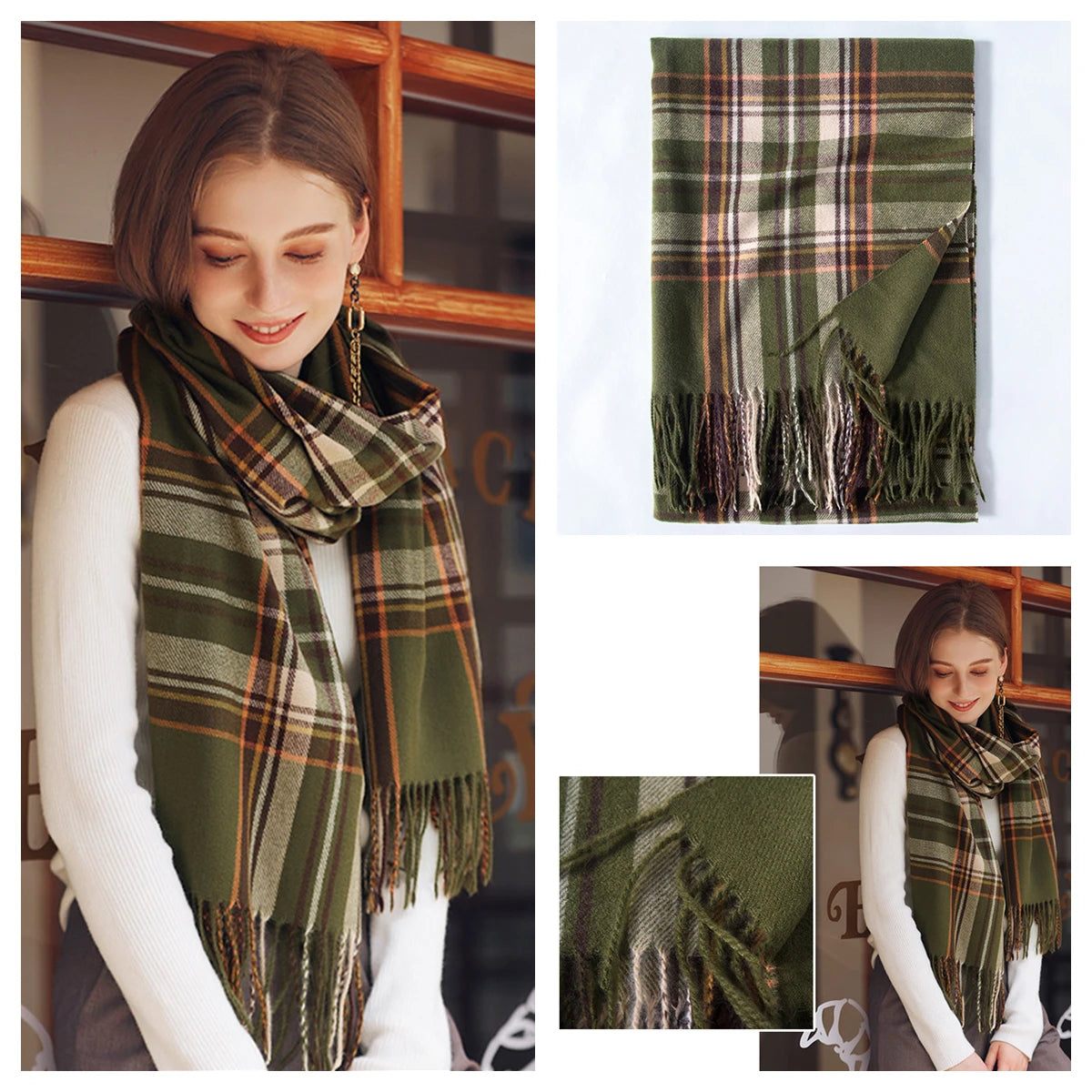 Classic Plaid Blanket Scarf - Cashmere-Feel Large Warm Shawl