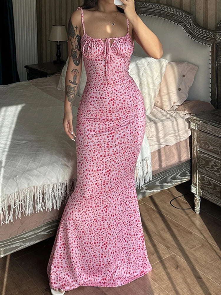 Floral Bodycon Beach Dress - Elegant Vacation Streetwear Long Dress