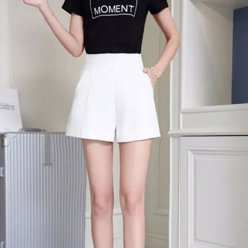 Chiffon Wide Leg Suit Shorts - High Waist Lady Office Summer Shorts
