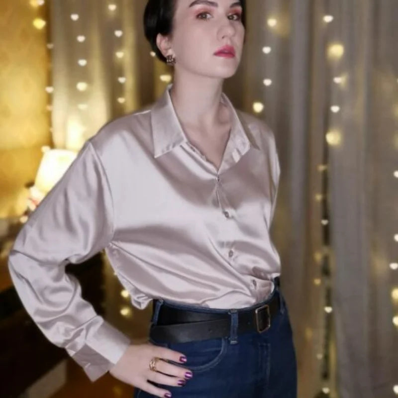 Vintage Button Up Blouse - Long Sleeve Loose Streetwear Shirt