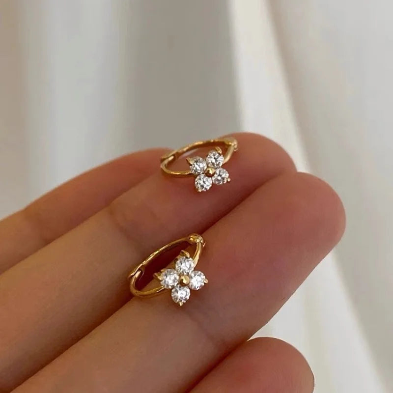 925 Silver Needle Zircon Stud Earrings - Gold Plated Crystal Jewelry
