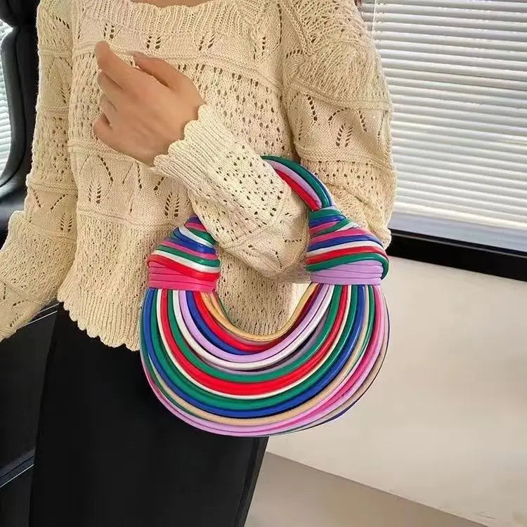 Handwoven Knotted Hobo Bag - Gold Silver Evening Clutch
