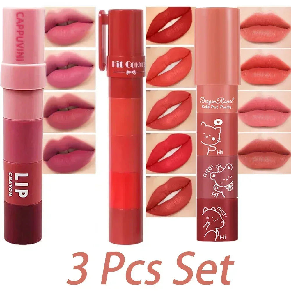 4-in-1 Matte Lipstick Crayon Kit - Waterproof Velvet Lip Color