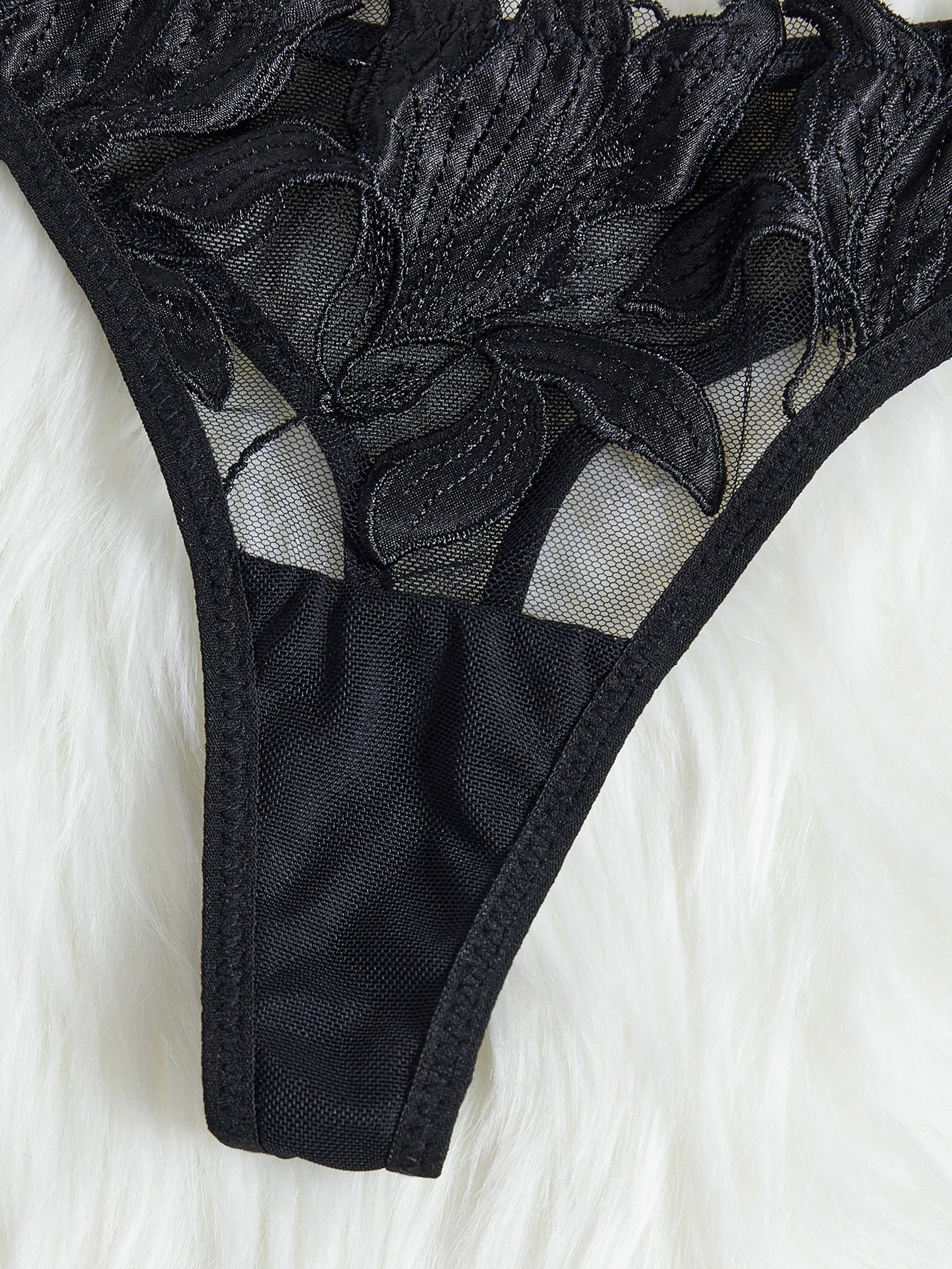 Floral Valentine Bra and Brief Set - Embroidered Three Hook Lingerie
