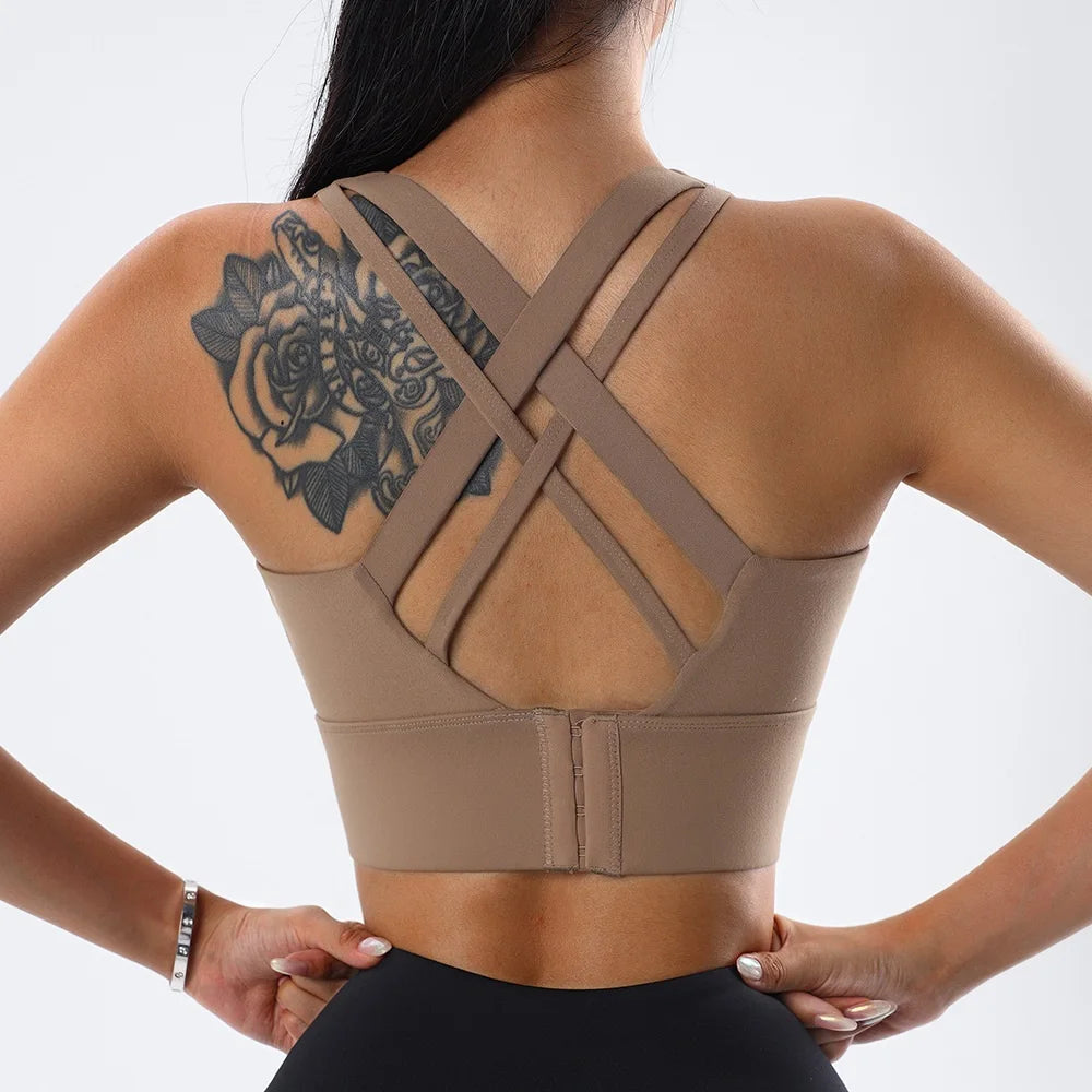 Mesh Sports Bra Crop Tank - Shockproof Running Workout Top