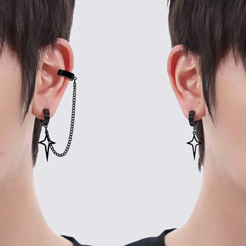 Black Star No-Piercing Clip Earrings - Stainless Steel Ear Bone Cuff