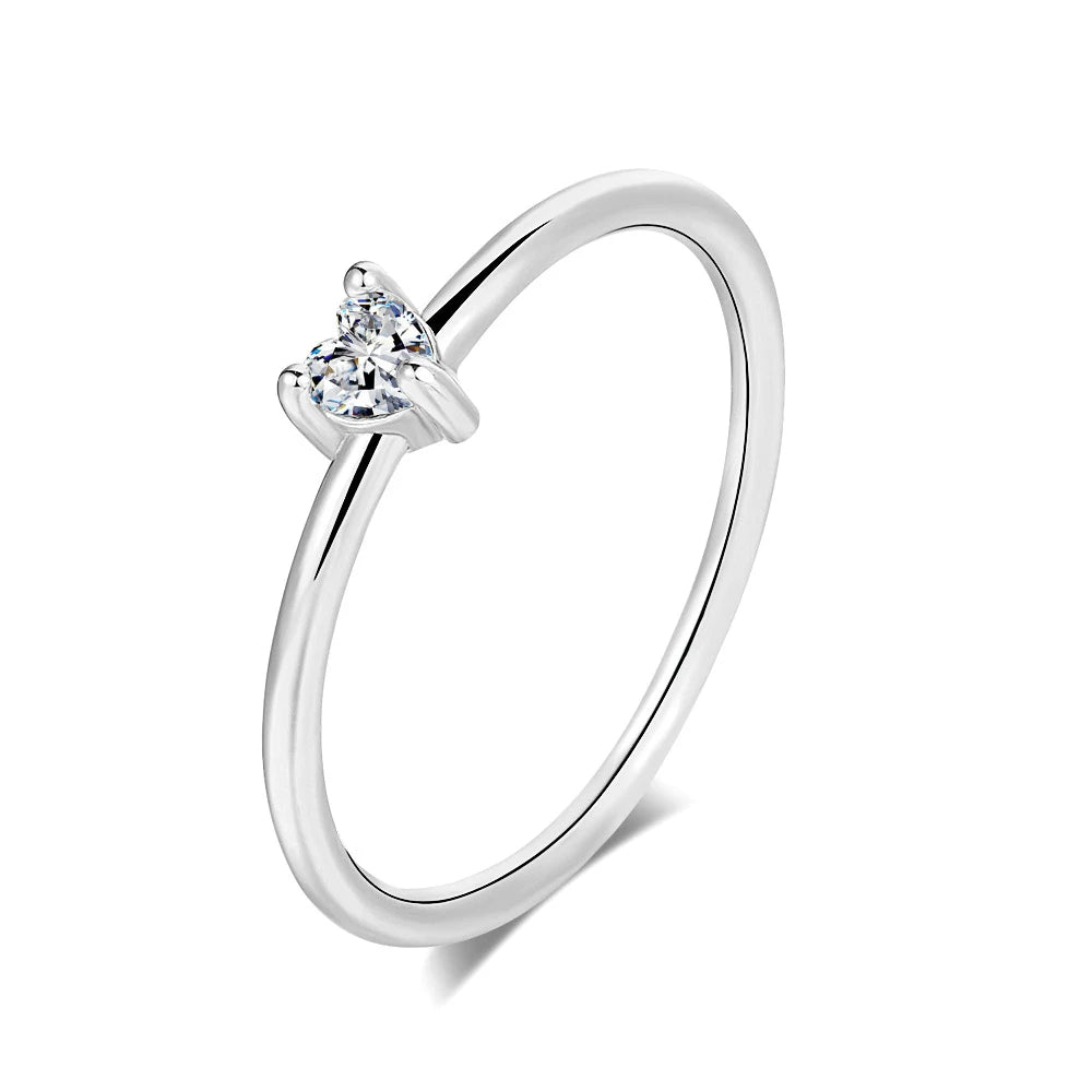 Sweet Heart Zircon Thin Ring - Minimalist Gold Color Proposal Jewelry