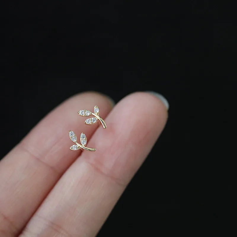 925 Silver Needle Zircon Stud Earrings - Gold Plated Crystal Jewelry