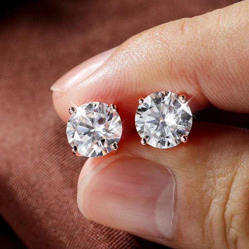 Moissanite Stud Earrings - Rose Gold Color 925 Silver Wedding Jewelry