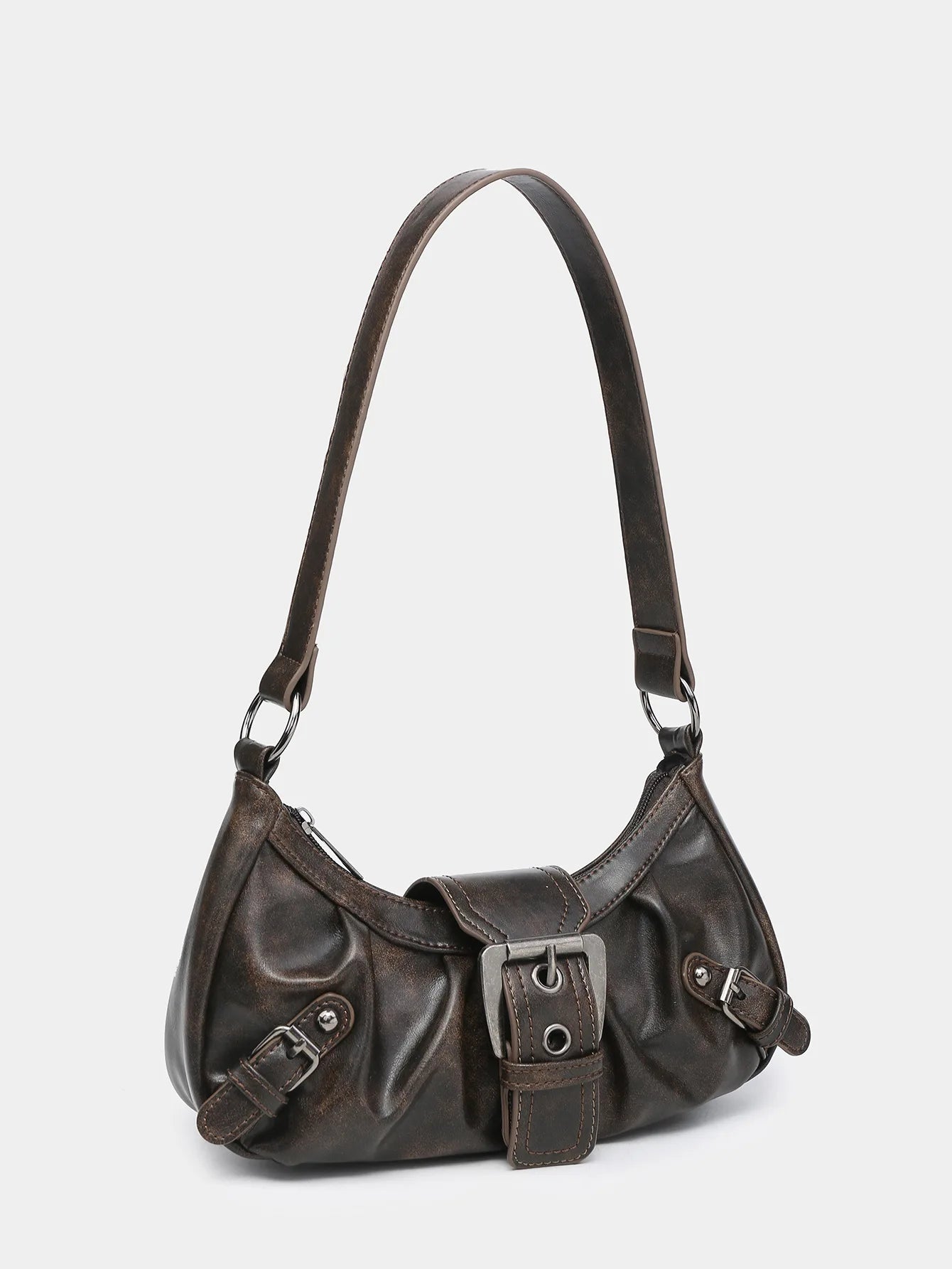 Retro Maillard Y2K Shoulder Bag - Vintage Leather Armpit Purse