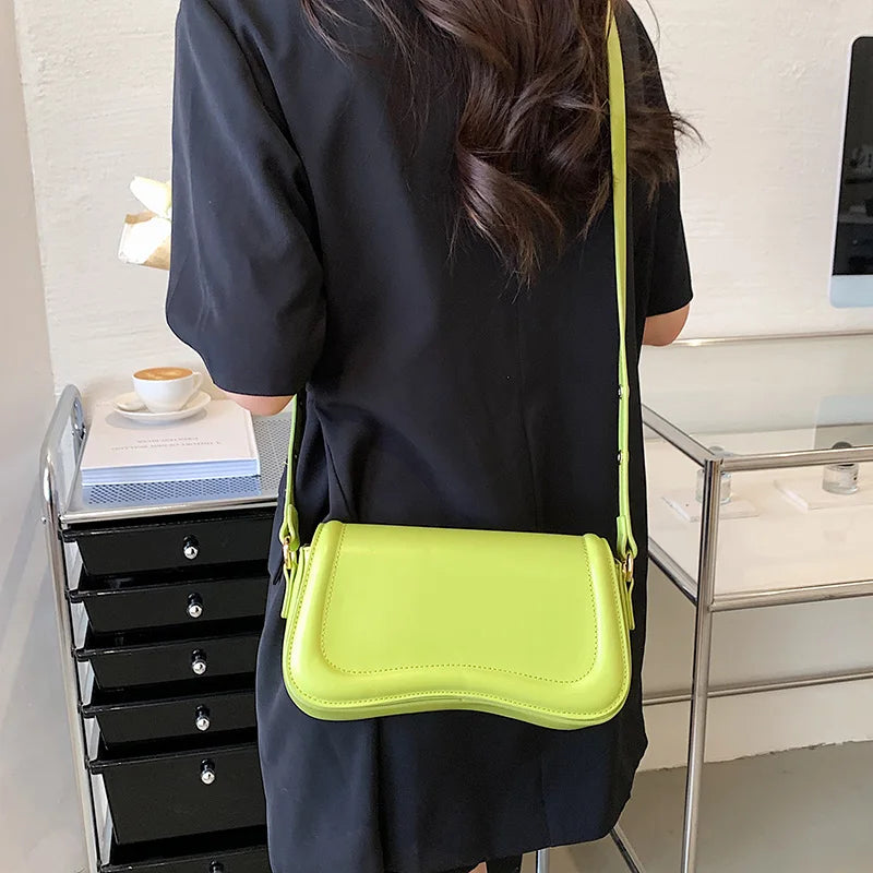 PU Leather Flap Crossbody Bag - Solid Color Small Saddle Purse