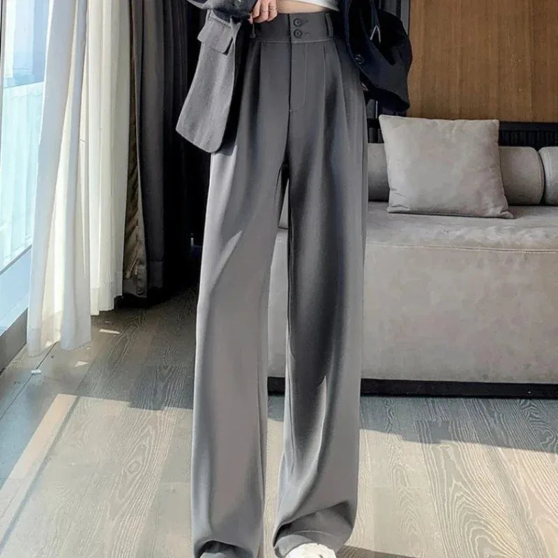 Korean High Waist Wide Leg Suit Pants - Office Streetwear Trousers