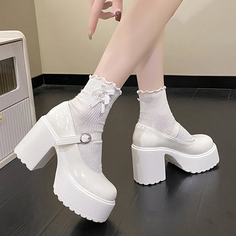 Chunky Platform Mary Jane Pumps - Ankle Buckle Lolita High Heels