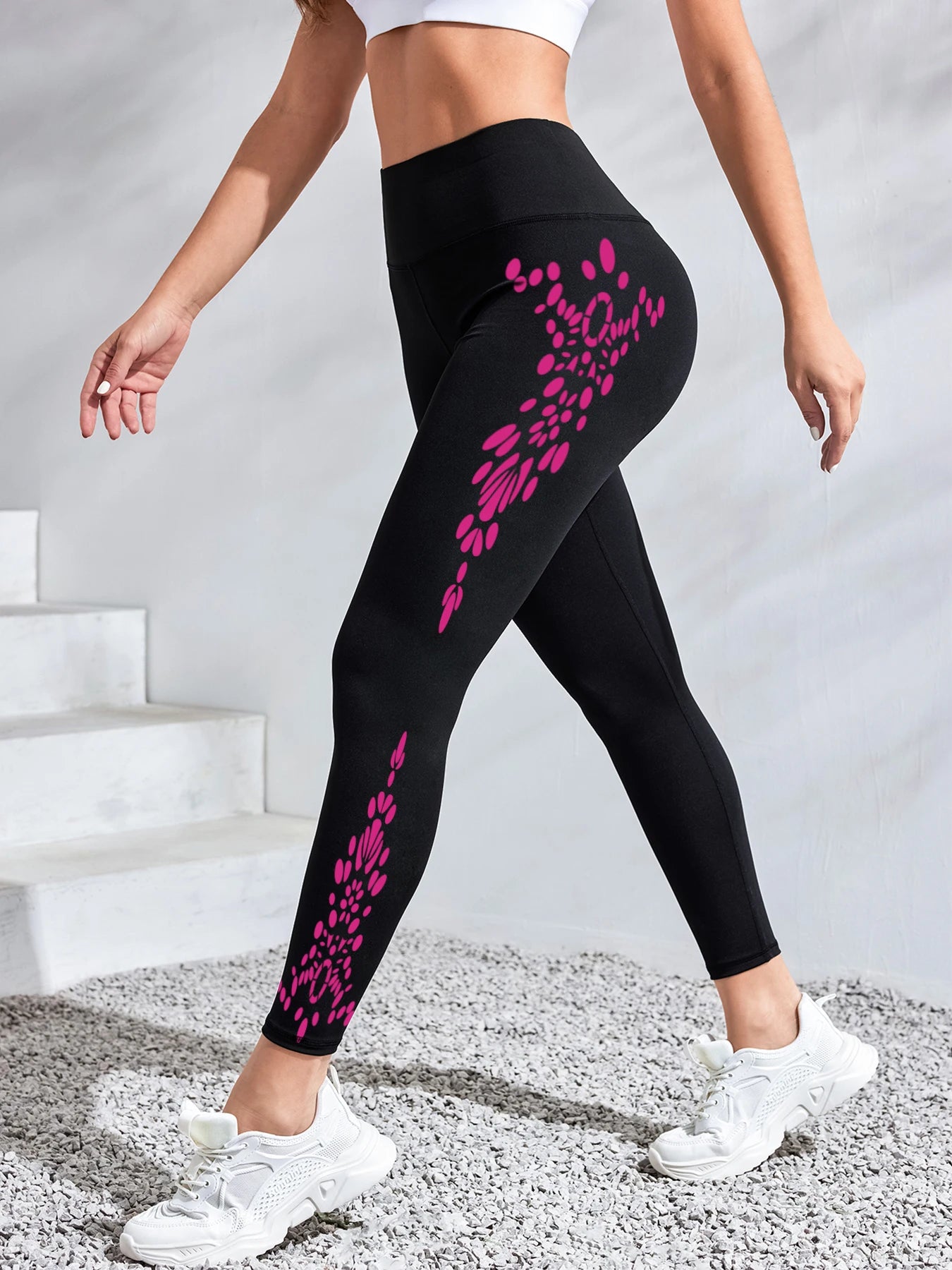 High Waisted Printed Yoga Pants - Moisture-Wicking Workout Leggings