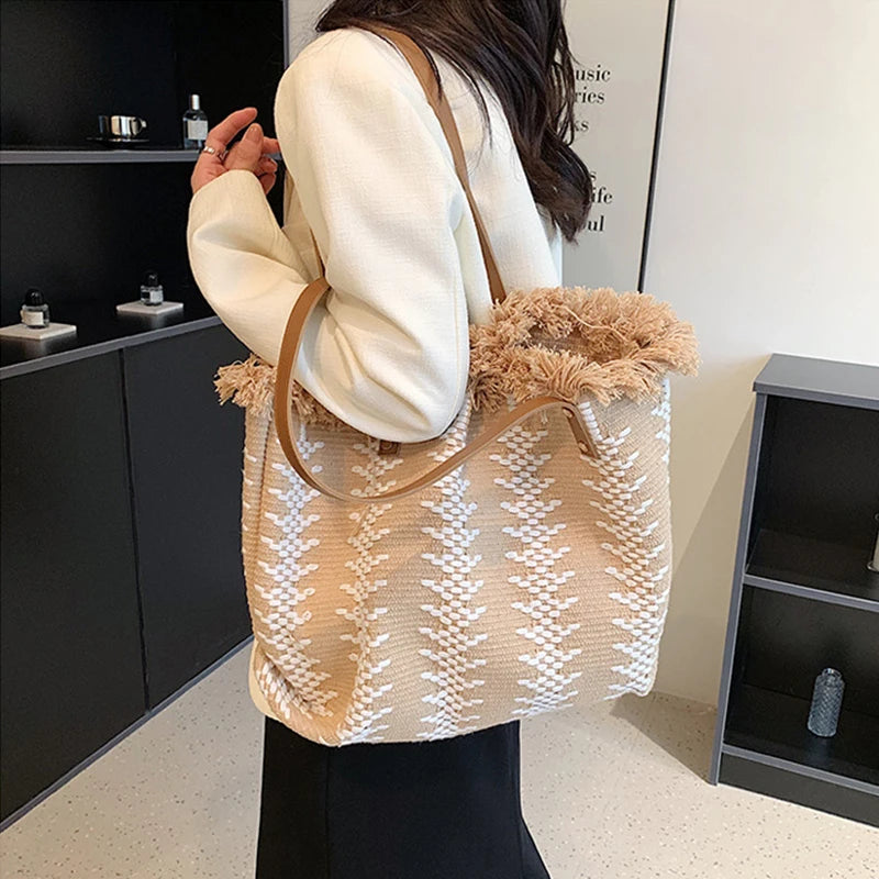 Large Top Handle Beach Tote Bag - Casual Commute Shopping Handbag