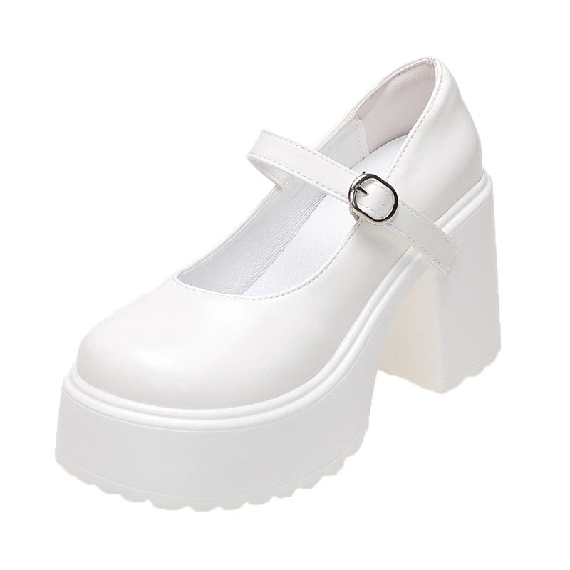 Chunky Platform Mary Jane Pumps - Ankle Buckle Lolita High Heels