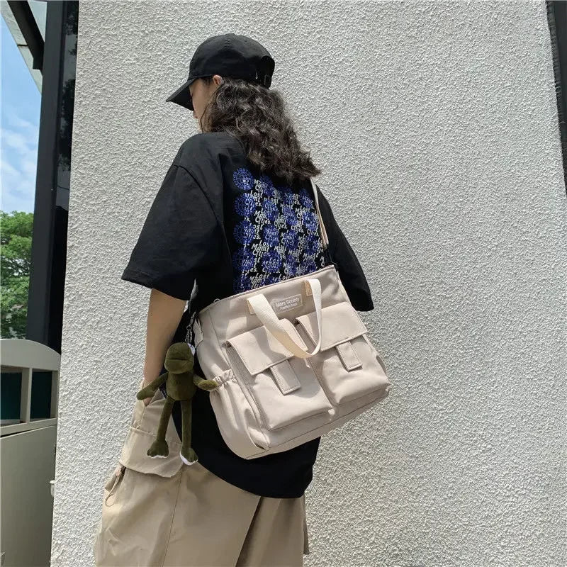 Waterproof Multi-Pocket Nylon Shoulder Bag - Casual Messenger Handbag