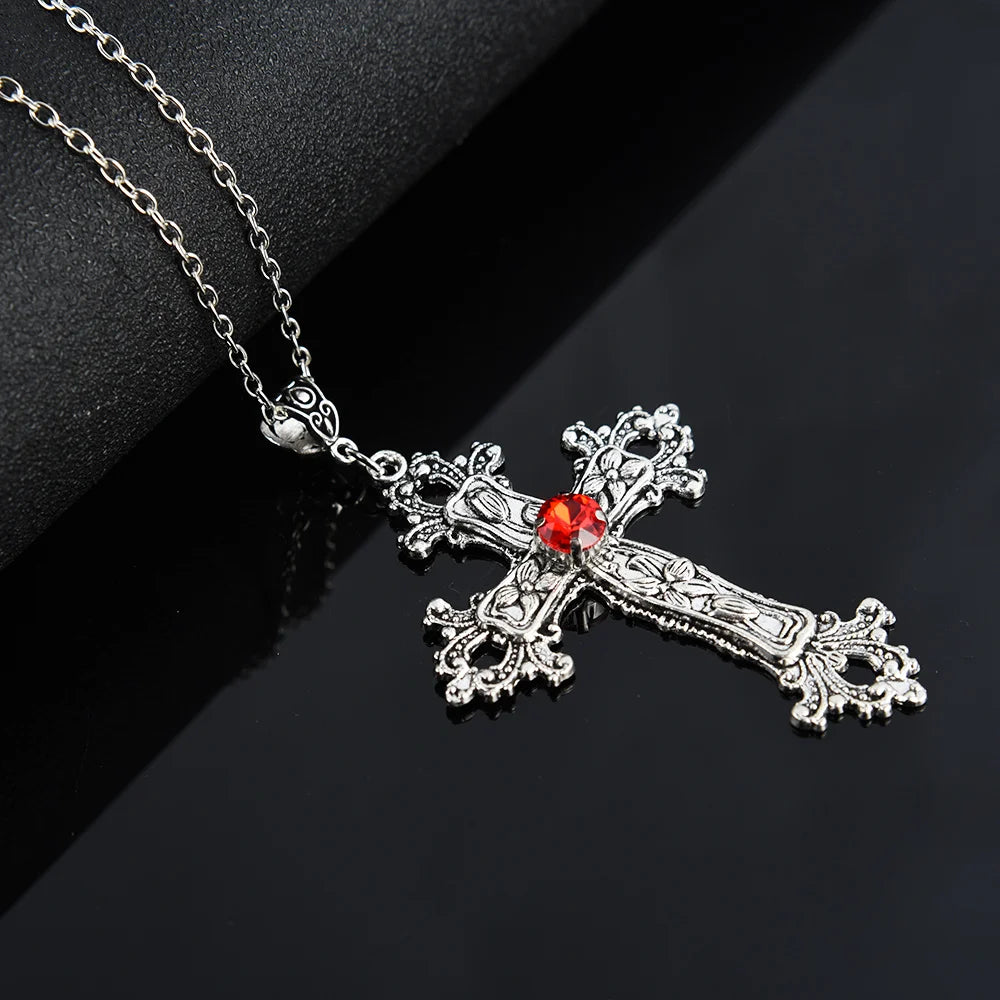 Y2K Crystal Cross Pendant Necklace - Gothic Clavicle Chain Jewelry