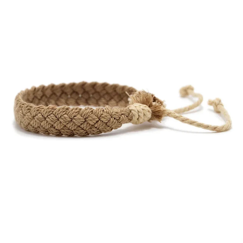 Handmade Vintage Cotton Rope Bracelet - Adjustable Brown Charm Jewelry
