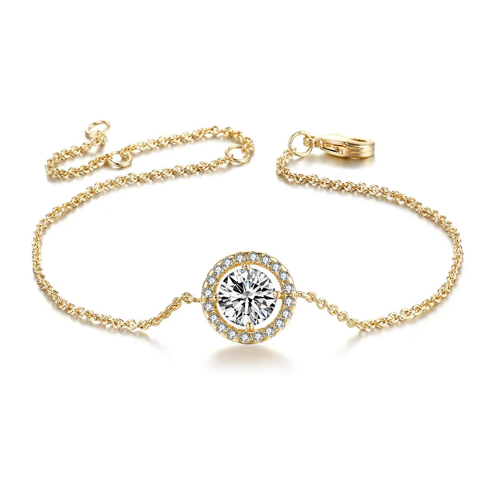 Round Cut Cubic Zirconia Bracelet - Rose Gold and Silver Tone Jewelry
