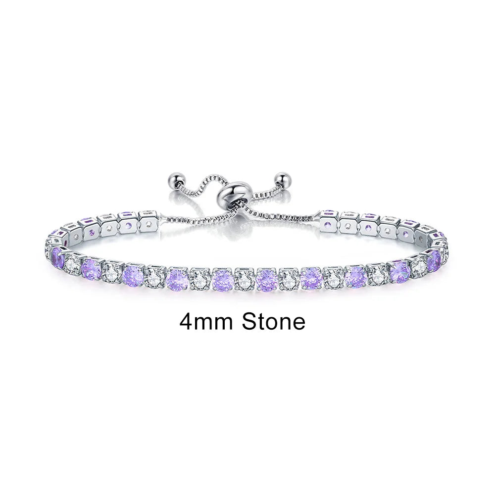 Adjustable Rainbow Zircon Tennis Bracelet - Colorful Wedding Hand Chain