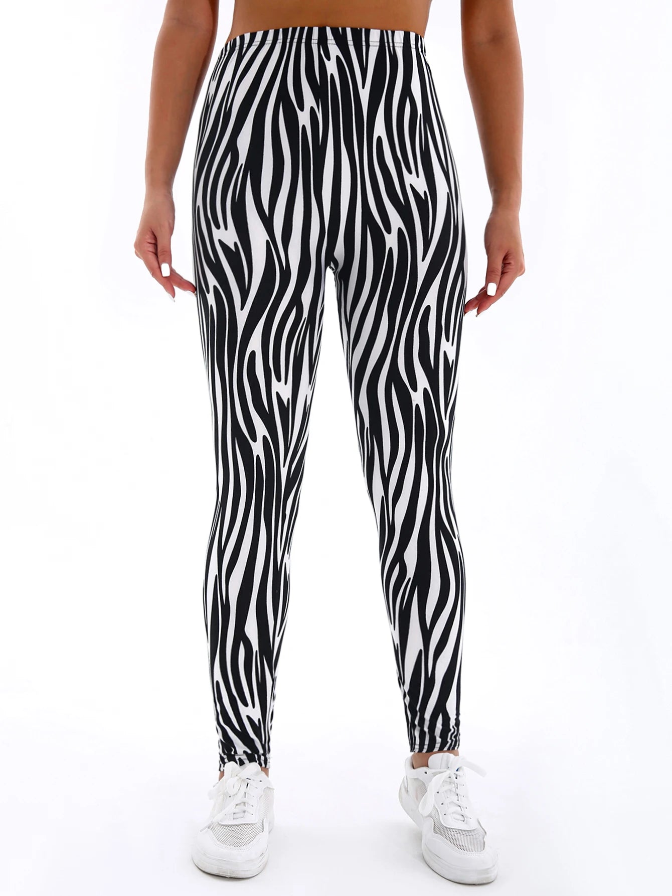 Brushed High Elastic Striped Leggings - Slimming Yoga Pants