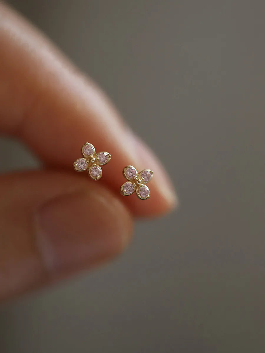 925 Silver Needle Zircon Stud Earrings - Gold Plated Crystal Jewelry