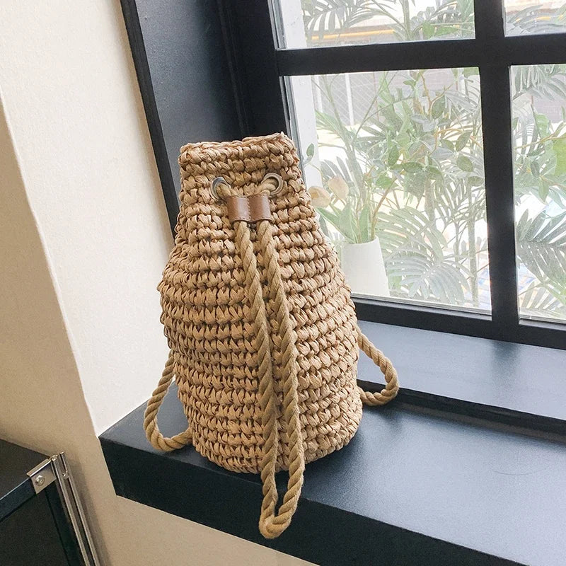 Straw Large Capacity Backpack - Simple Summer Woven Day Bag