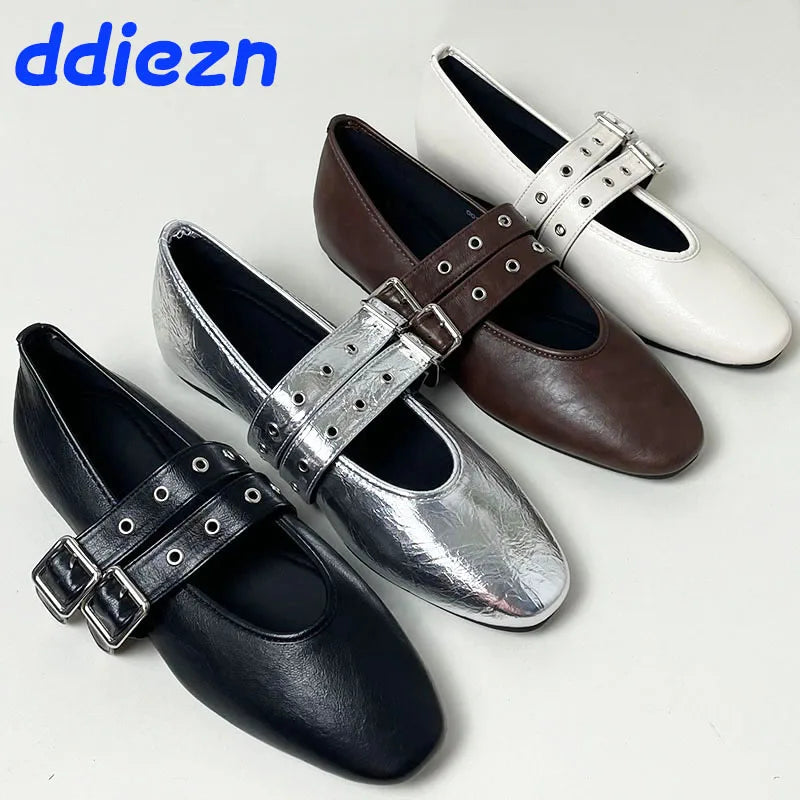 Buckle Strap Ballet Flats - Round Toe Spring Lolita Dance Shoes
