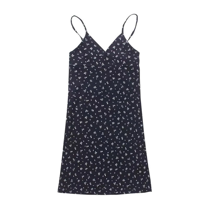 Y2K Floral Cross Cami Mini Dress - Sleeveless V Neck Korean Outfit