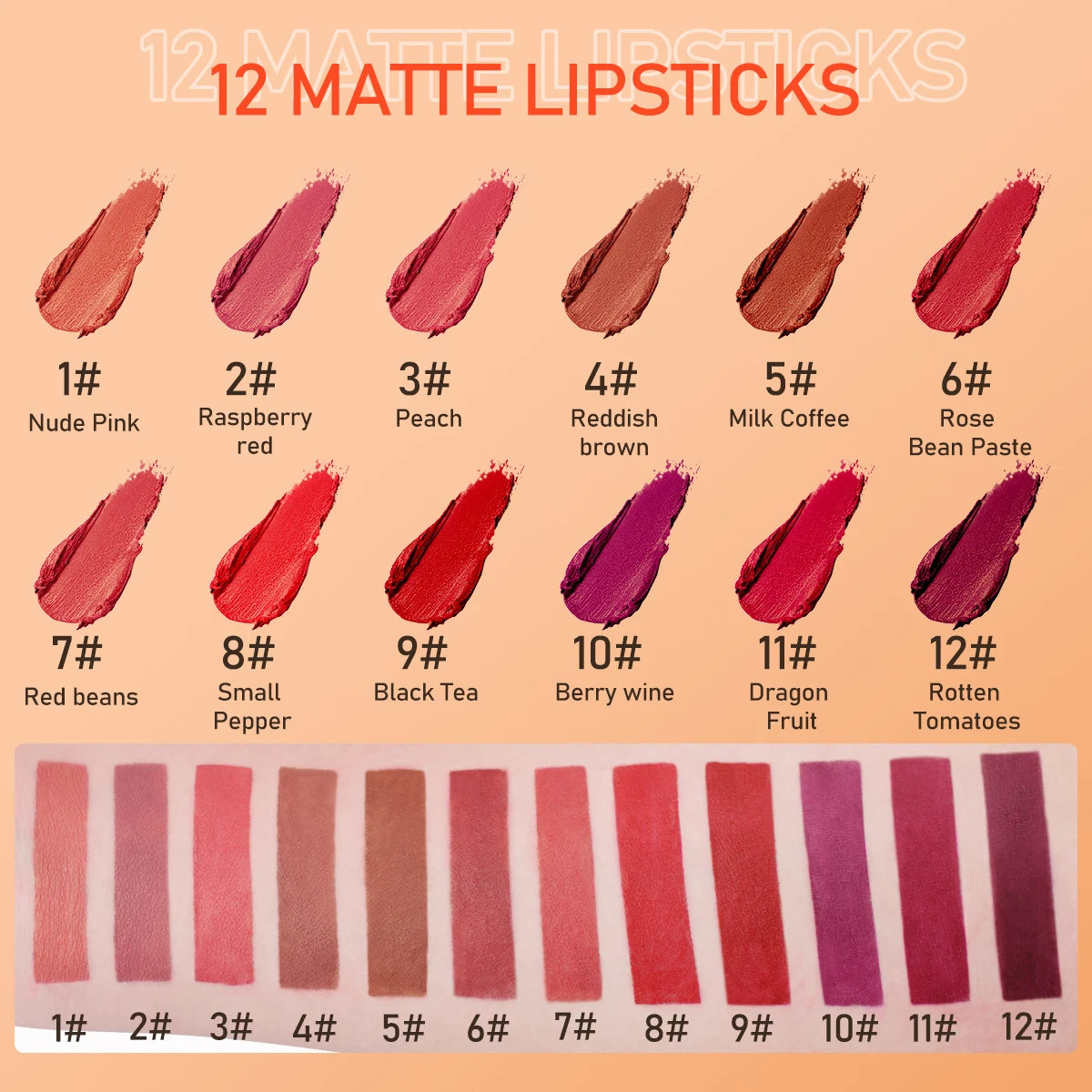 12 Color Matte Lipstick Set - Waterproof Velvet Nude Makeup