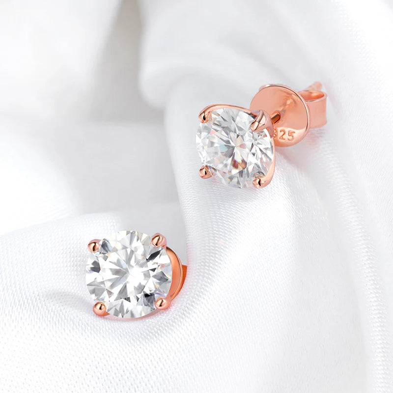 Moissanite Stud Earrings - Rose Gold Color 925 Silver Wedding Jewelry