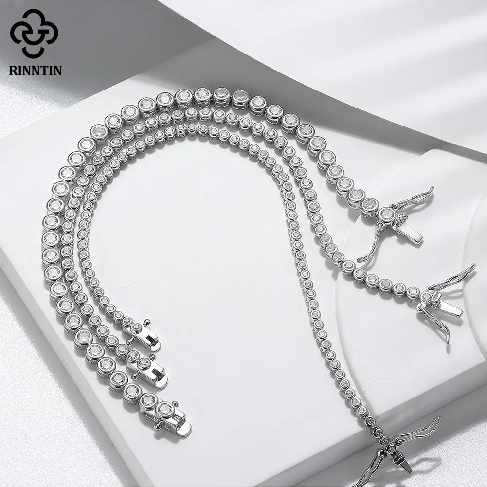 925 Sterling Silver Clear CZ Tennis Bracelet - Shiny Layering Chain