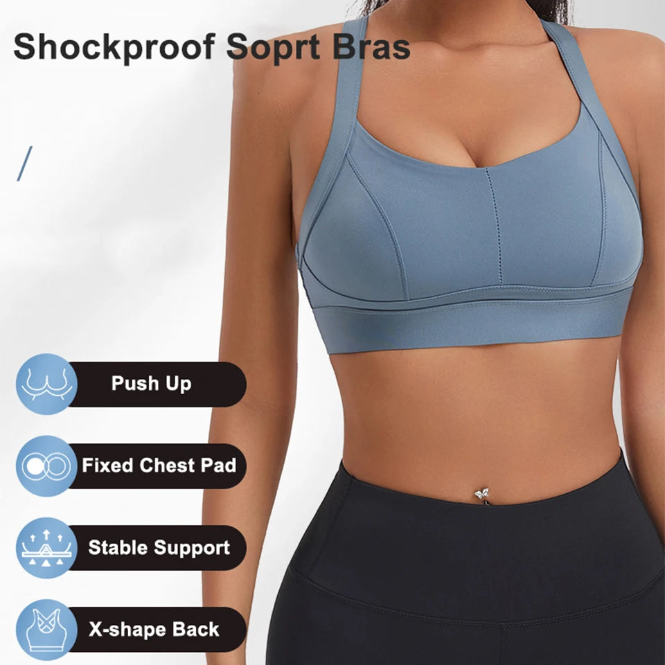 High Impact Criss Cross Sports Bra - Padded Yoga Crop Top