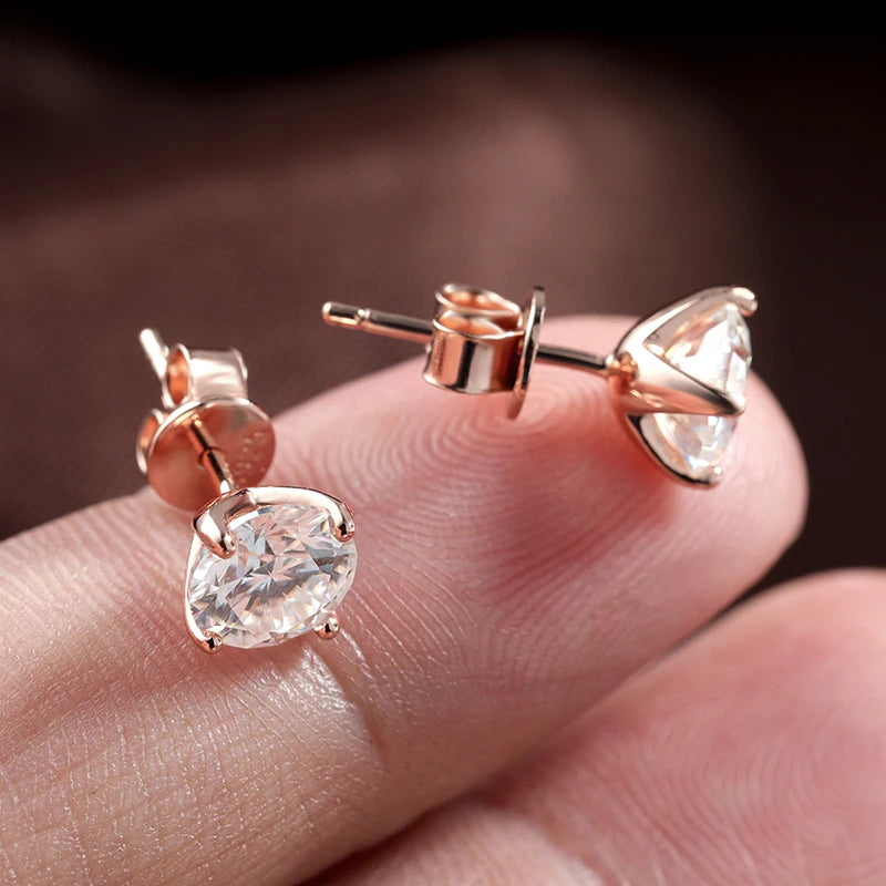 Moissanite Stud Earrings - Rose Gold Color 925 Silver Wedding Jewelry
