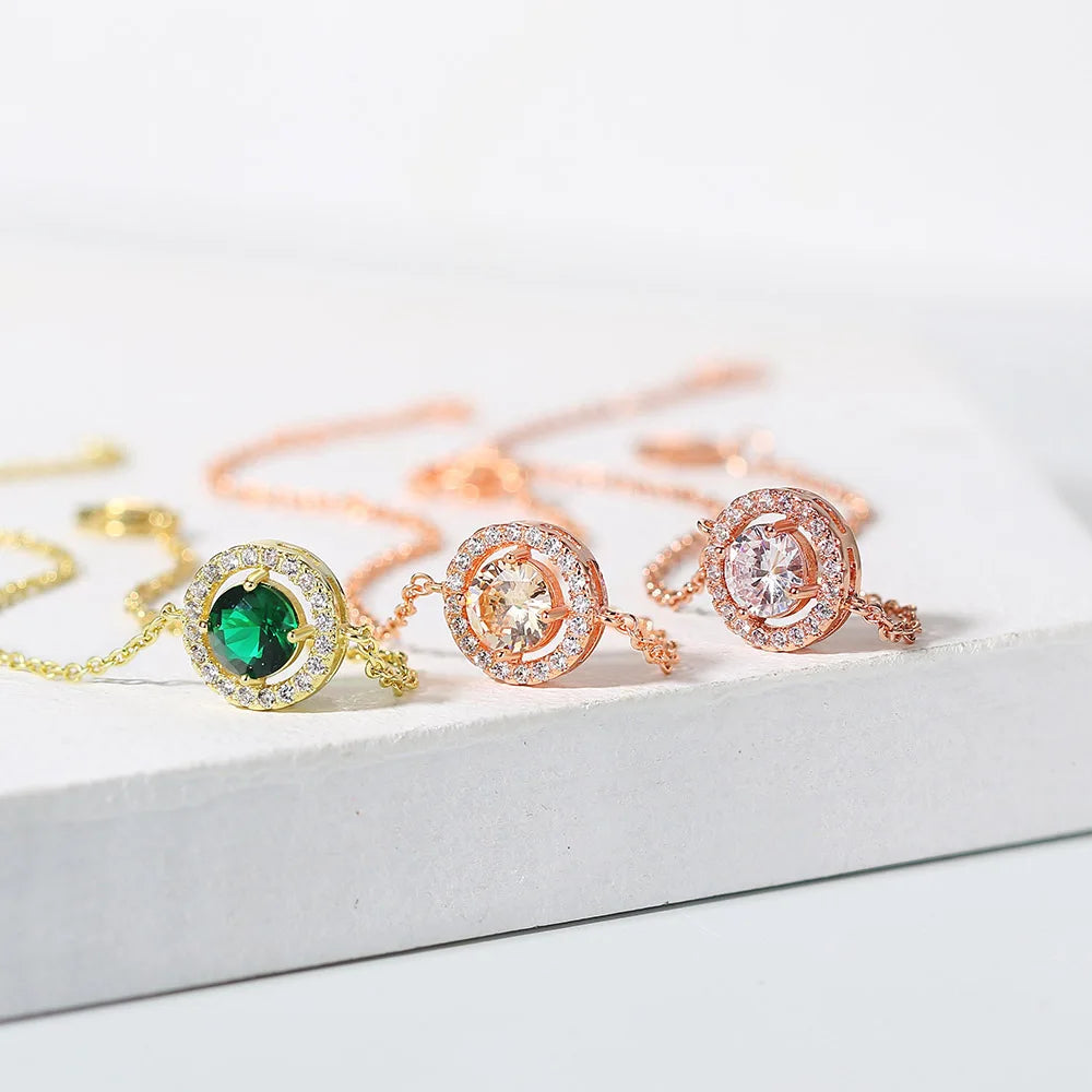 Round Cut Cubic Zirconia Bracelet - Rose Gold and Silver Tone Jewelry