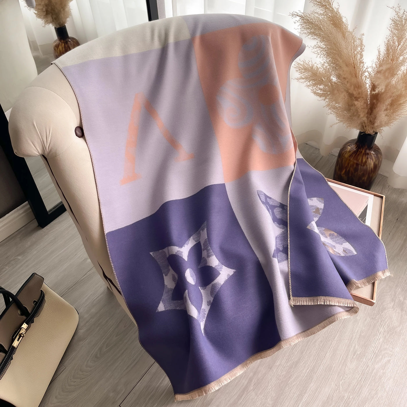 Floral Print Cashmere-Feel Scarf - Soft Autumn Winter Shawl