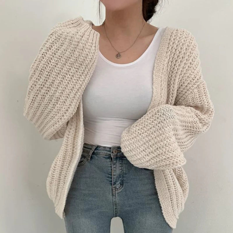 Harajuku Lantern Sleeve Cardigan - Loose Vintage Fall Sweater