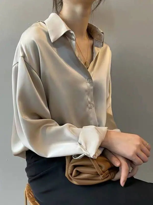 Vintage Button Up Blouse - Long Sleeve Loose Streetwear Shirt